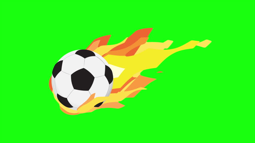 4K 2D animation of flame Football ball on green screen background