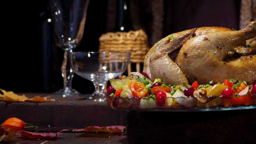 roasted chicken turkey happy thanksgiving together healthy homemade feast holiday celebration