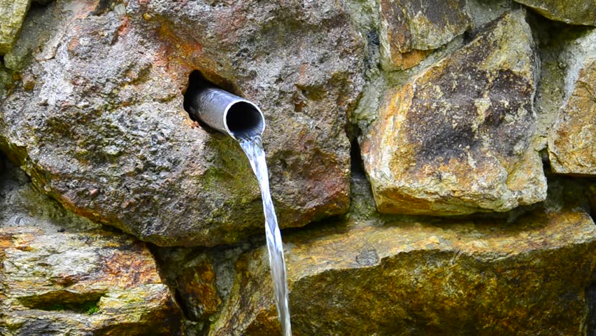 HD: Mineral Water Spring in Forest, Old Stone Ecological clean drink water tap