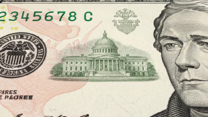 Close up of US ten dollar bill featuring Alexander Hamilton, financial and currency concept animation