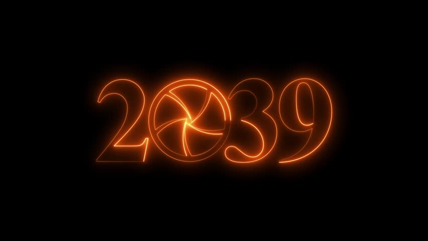 Neon 2039 Lens Aperture Animation, Futuristic Camera Shutter Photography Technology Year Intro Seamless Loop