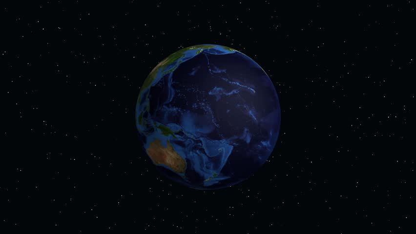 A rotating digital globe zooms from deep space into Suwon South Korea with coordinate markers