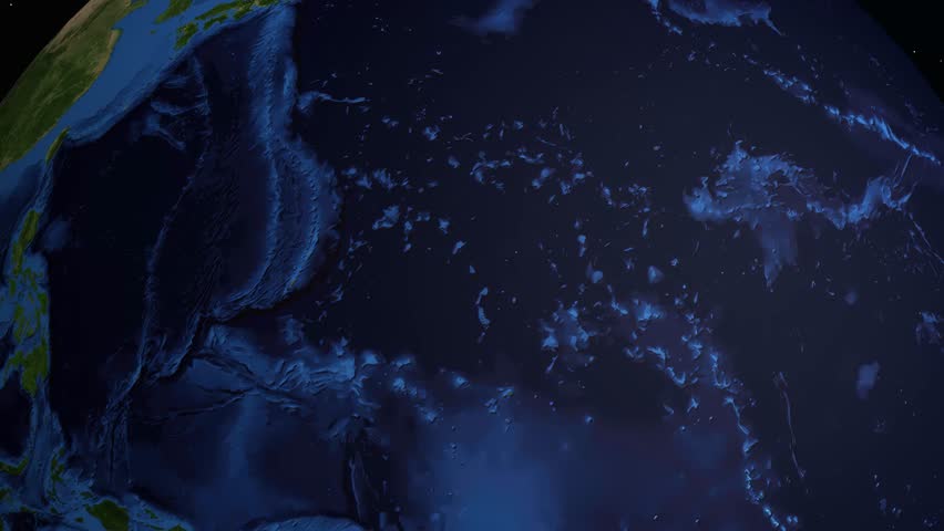 Satellite view animation follows an airplane flying from Tokyo across the globe to Miami