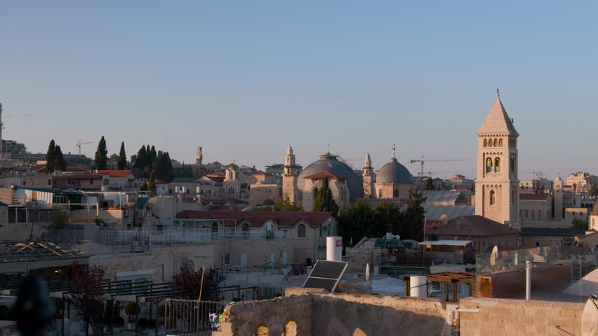 Sunset in Jerusalem Old Town with Holy Sepulchre
