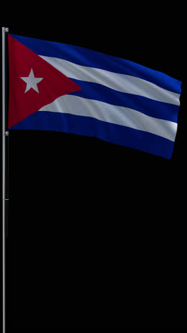 Cuba flag waving on metal flagpole, vertical video with transparent background and alpha channel, seamless loop 3D rendering 4K