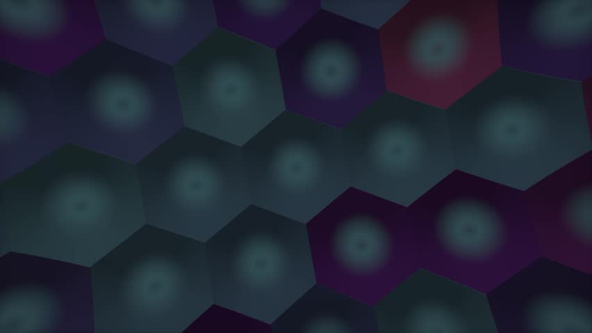 A close view of dim neon hexagonal tiles with soft glowing centers creating a calm ambient mood on a dark surface