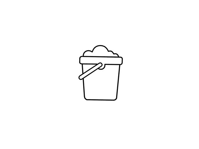 hand-drawn animation, bucket filled with soap suds