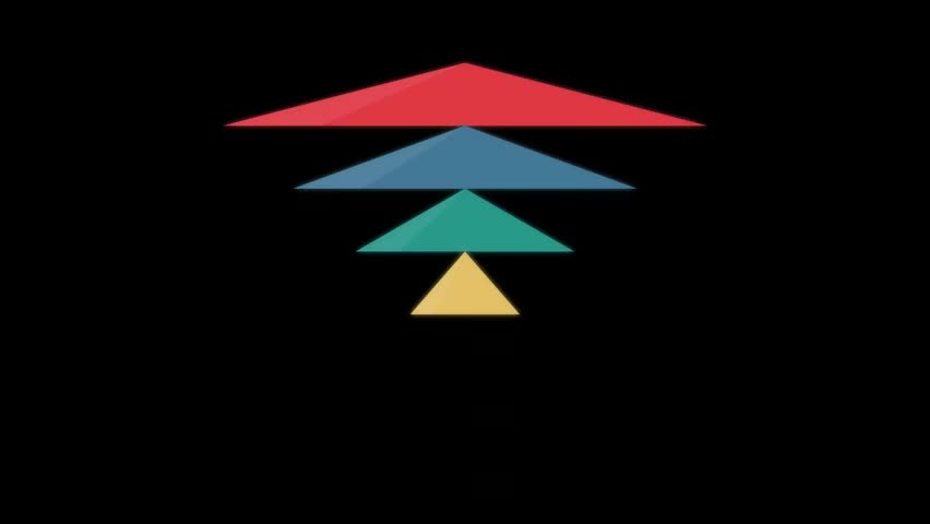 This 4K animation features a stylized funnel chart with four layers of different colors, including red, blue, green, and yellow, with small white dots scattered throughout each section. The funnel...