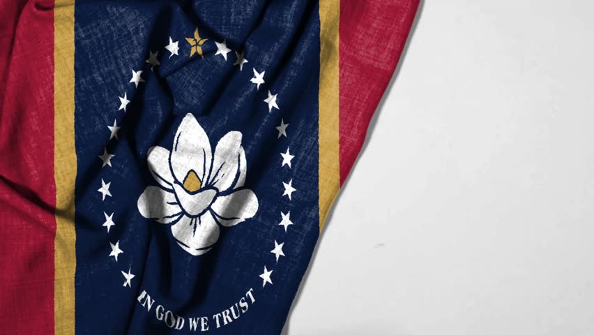 Waving Mississippi State Flag With Magnolia Emblem and 
