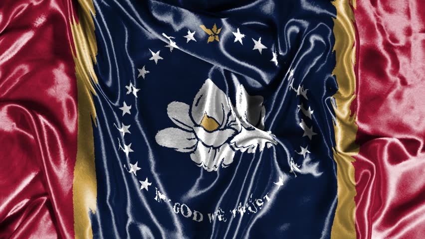 Waving Mississippi State Flag With Magnolia Emblem and 