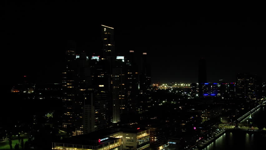 Night Aerial View of Puerto Madero Skyscrapers in Buenos Aires
