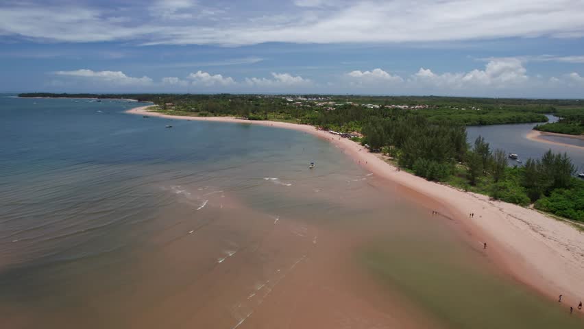 Barra Grande, Bahia, Brazil - 9 April 2026: Aerial view of a beautiful, tranquil beach