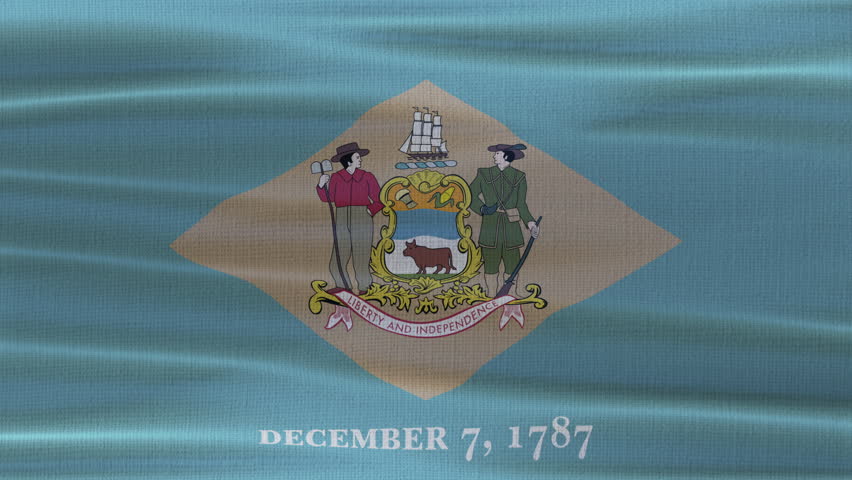 Delaware flag waving in the wind with high quality fabric texture