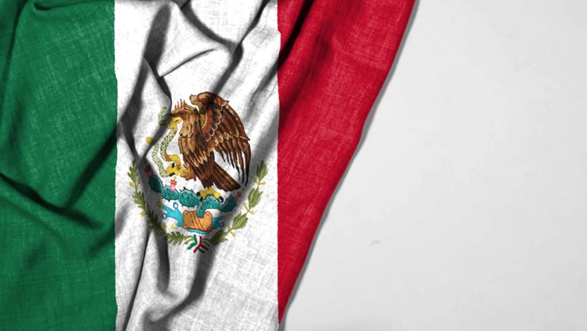 Realistic waving flag of Mexico, green, white, red stripes, coat of arms (eagle, serpent, cactus). North American nation, Mexico City, patriotism