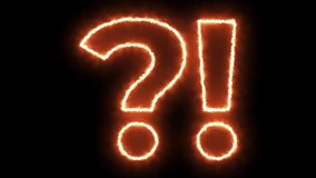 Animated question mark and exclamation point made of intense fire burning on a black background. Ideal for drama, surprise, urgent questions, and mystery - Powered by Shutterstock - Get 15% off with code: PIKWIZARD15