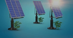 Animation of financial data processing over solar panels with green plants on blue background. Global sustainability, business, green and solar energy concept digitally generated video. - Powered by Shutterstock - Get 15% off with code: PIKWIZARD15