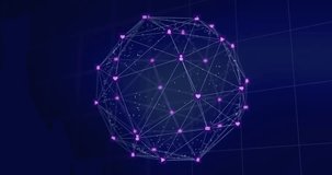 Rotating globe starting central pulse, neon nodes pulsing and linking, showing global network. Orbit, wireframe, geodesic, worldmap, glow, bloom, gridlines - Powered by Shutterstock - Get 15% off with code: PIKWIZARD15