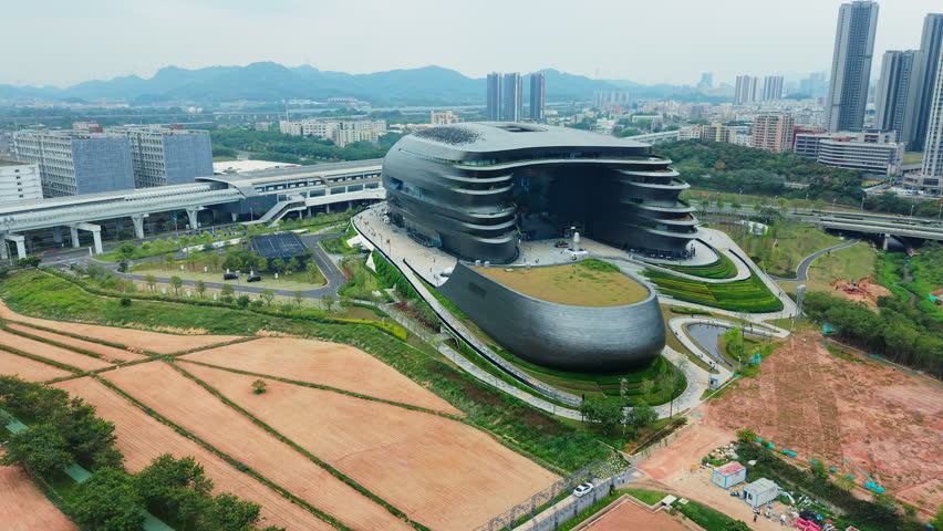 Aerial view of Shenzhen Science and Technology Museum designed by Zaha Hadid Architects, China