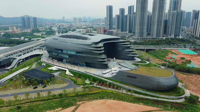Aerial view of Shenzhen Science and Technology Museum designed by Zaha Hadid Architects, China
