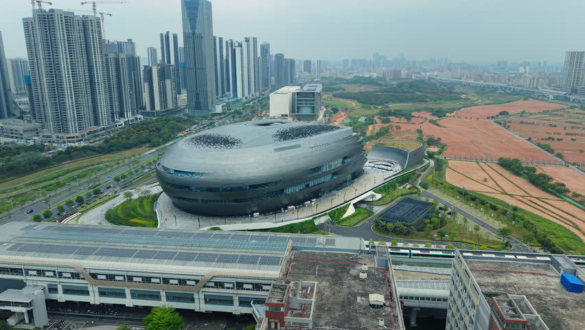 Aerial view of Shenzhen Science and Technology Museum designed by Zaha Hadid Architects, China