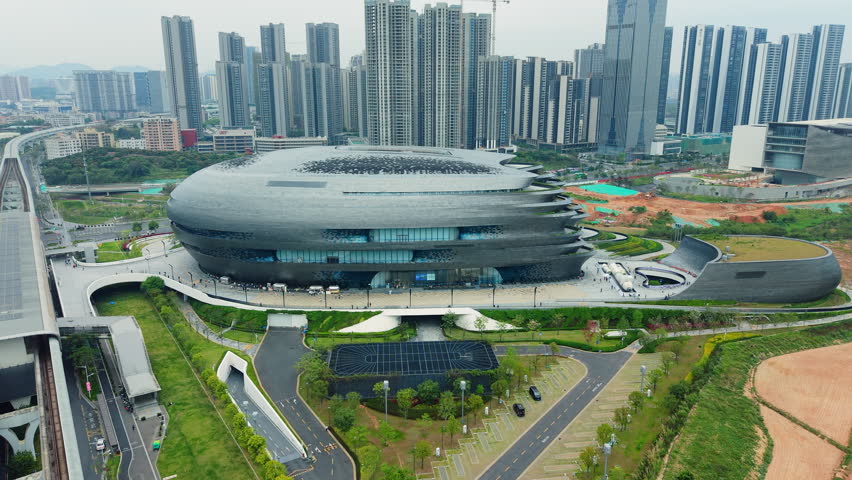 Aerial view of Shenzhen Science and Technology Museum designed by Zaha Hadid Architects, China