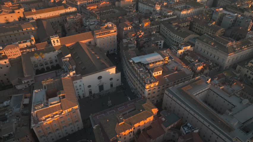 Cityscape With Victor Emmanuel II Monument In Piazza Venezia, Rome, Italy. Aerial Tilt-up Shot