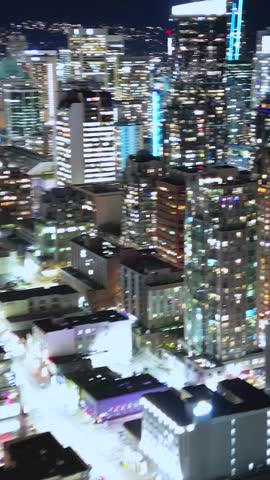 Aerial time-lapse on downtown of Vancouver at night, Canada