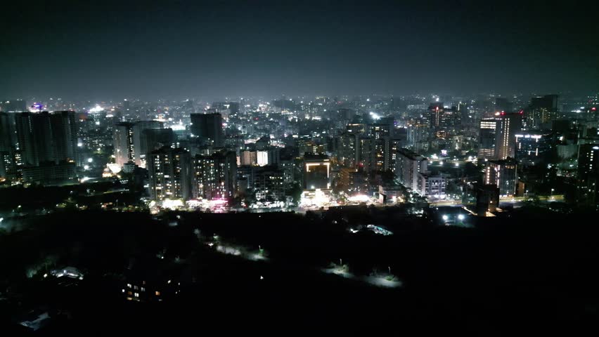 Aerial Drone Night View of Indian City Illuminated During Diwali Festival, Delhi, Mumbai, India in 4k	