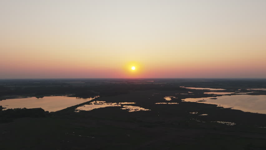 Nature Scene Of Wetland At Sunset Along Delaware Bay In Sussex County, Delaware, USA. Aerial Shot