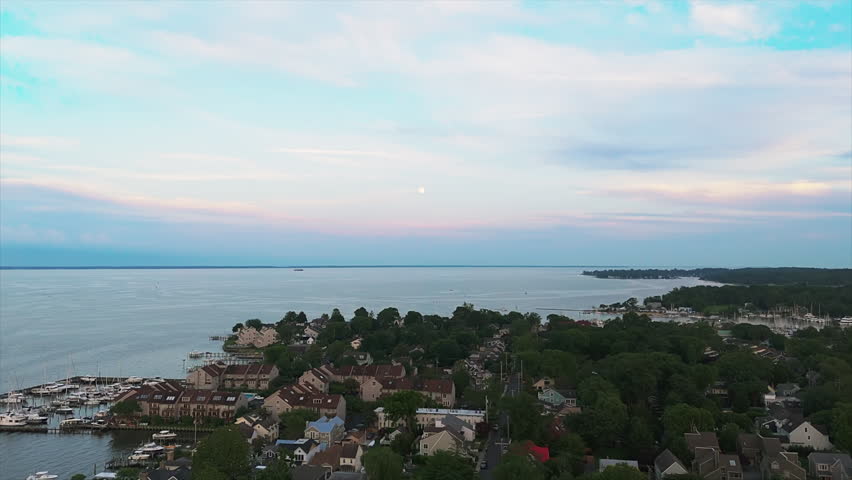 Yacht Haven Of Annapolis. Marina And Office Complex In The Eastport Neighborhood Of Annapolis, Maryland, USA. Aerial Pullback Shot