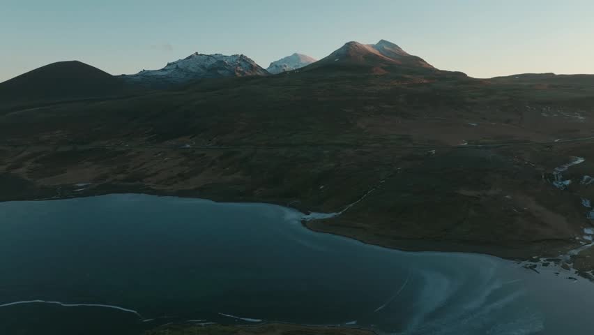 4K Drone Orbit Over Coastal Landscape at Sunset in Iceland Cinematic Aerial Shot