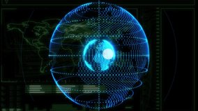 Holographic globe rotating, animation spawning nodes linking lines and showing network analytics. Wireframe, sphere, futuristic, interface, dashboard, data, connectivity - Powered by Shutterstock - Get 15% off with code: PIKWIZARD15