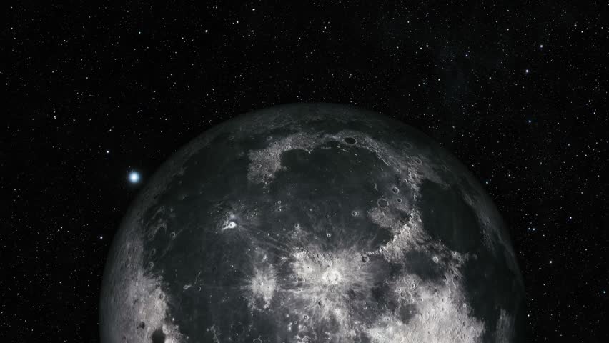 Rotating 3d Realistic Moon Planet On Space Galaxy, Moon Against Starry Night Sky