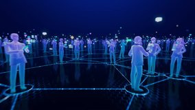 3D Animation: Moving Through Crowd of People in Digital Space with Icons, Emoji and Messages. User Avatars in Virtual World of Social Media, Internet and Content. Connected Digital Society. - Powered by Shutterstock - Get 15% off with code: PIKWIZARD15