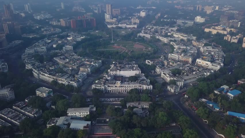 Elevated aerial perspective reveals Connaught Place