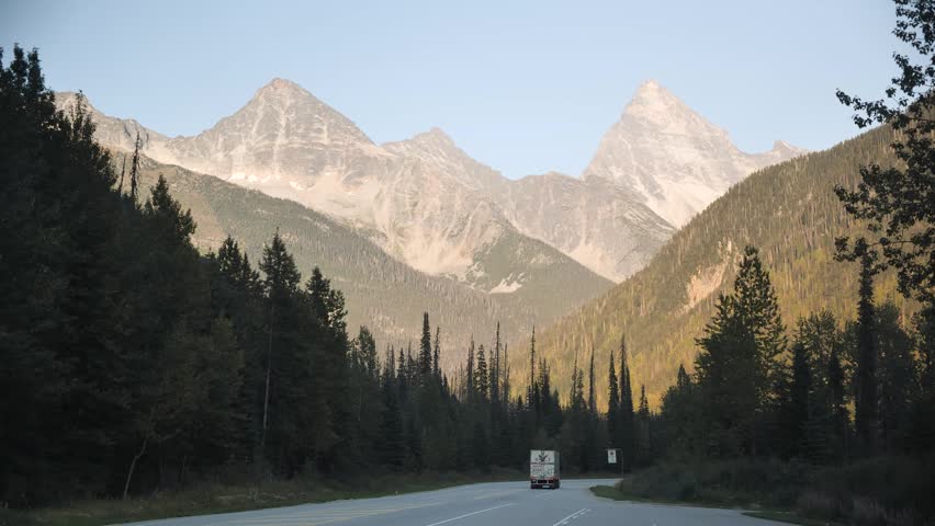 Rogers Pass, Trans Canada Highway in Glacier National Park, British Columbia, Canada. High quality 4k footage