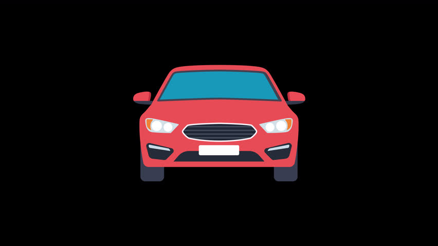 Front View Red Cartoon Car Driving Seamless Loop On Alpha Channel