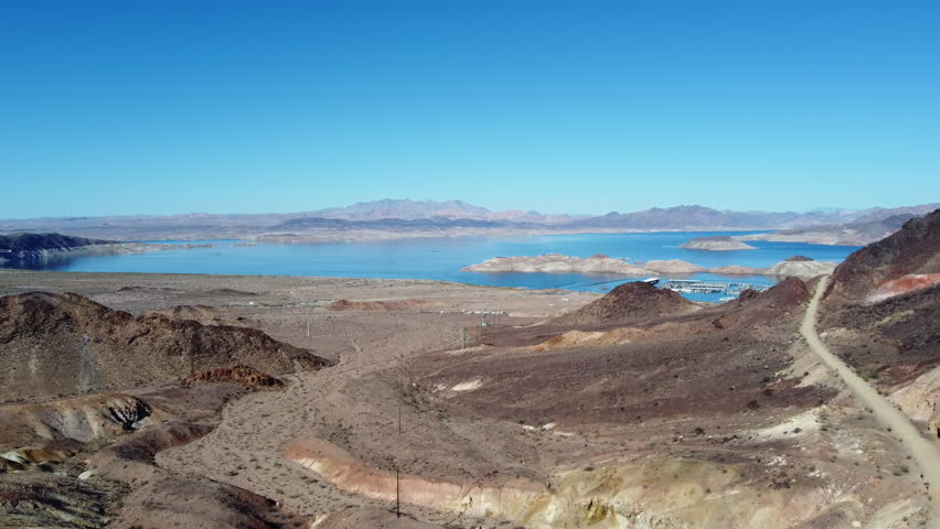 Aerial view of Lake Mead and Colorado River, scenic landscape near Hoover Dam Nevada.