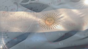 Upon data pulse Argentina flag rippling, Sun emblem shining and graphs shifting to show market data. Banner, patriotic, motion, animation, overlays, translucent, candlestick - Powered by Shutterstock - Get 15% off with code: PIKWIZARD15