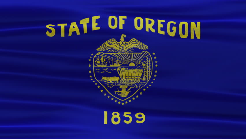 Oregon flag waving in the wind with high quality fabric texture