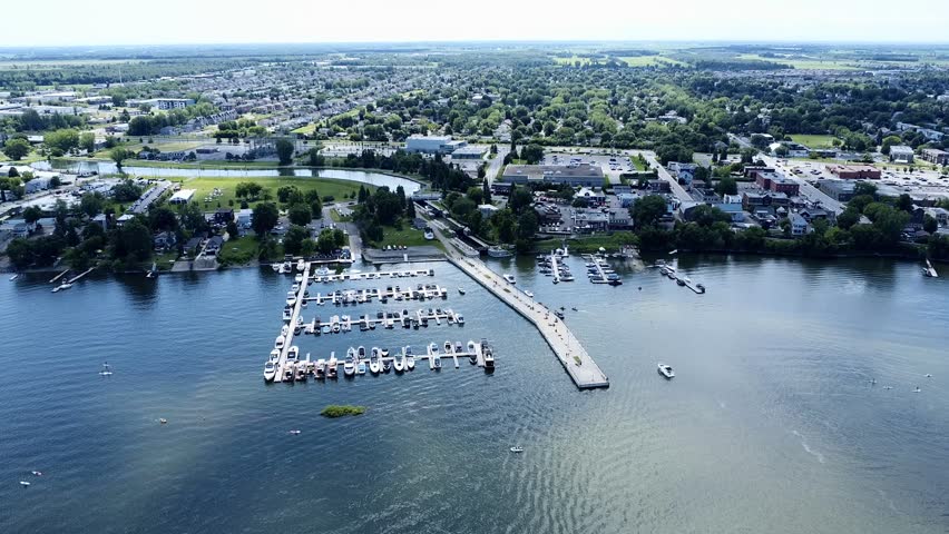 Drone view of Chambly channel, fort, yacht dock