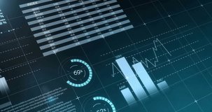 Vertical video: On pan 3D dash moving right, panels sliding, charts growing, showing analytics. Holographic, dashboard, visualization, wireframe, interface, virtual, teal - Powered by Shutterstock - Get 15% off with code: PIKWIZARD15