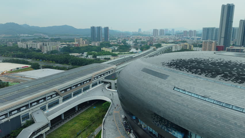 Aerial view of Shenzhen Science and Technology Museum designed by Zaha Hadid Architects, China