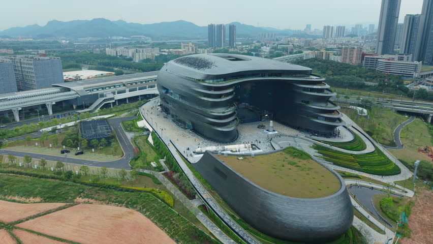 Aerial view of Shenzhen Science and Technology Museum designed by Zaha Hadid Architects, China
