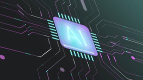 AI microchip futuristic neon circuit background animation with glowing technology lines, digital network flow, and seamless loop animation. This artificial intelligence animation concept represents a high tech interface, ideal for cyberpunk style visuals and horizontal format projects. - Powered by Shutterstock - Get 15% off with code: PIKWIZARD15