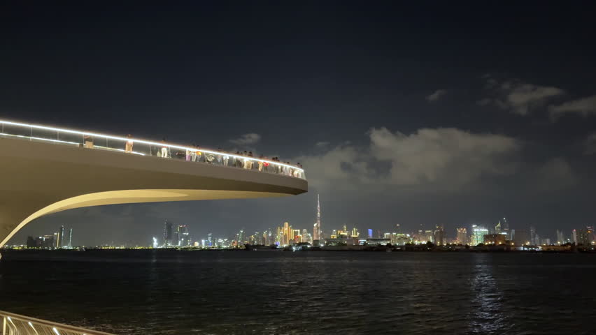 Stunning Night Panorama of Dubai Skyline from Dubai Creek Harbour