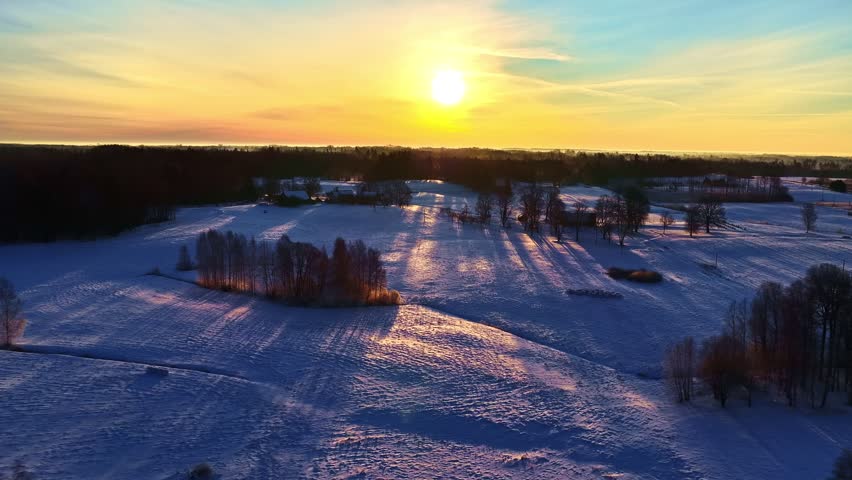 A forward cinematic show in fairyland showcasing crepuscular rays, hazy golden sunset in Latvia