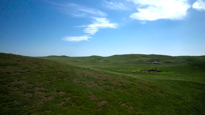 Grassland Vast Grassland Under Blue Sky Scenic 4K