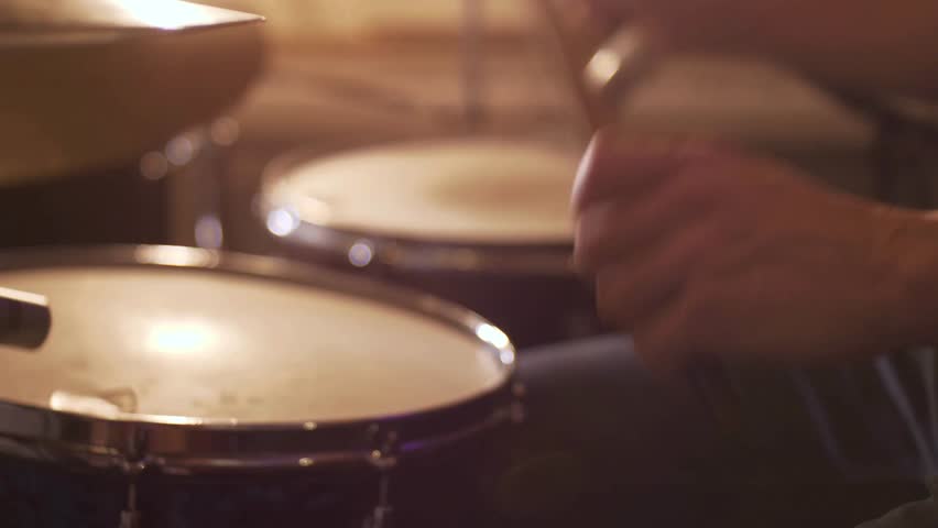 Close Up View of Drummer Hands Playing Drum Set Professional Music Performance Percussion Rhythm Beat Studio Recording Practice Session Creative Energy Instrument 4K Video