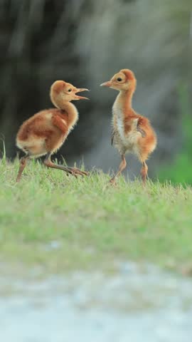 Sandhill Crane Chicks Colts Funny Fight Sibling Rivalry 